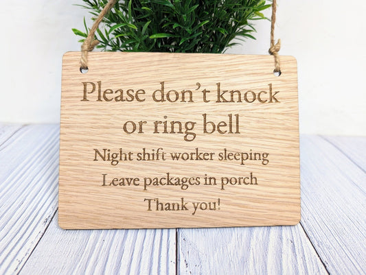Please Don't Knock - Night Shift Worker Sleeping Wooden Sign - Customisable Oak Veneer Door Sign - CherryGroveCraft