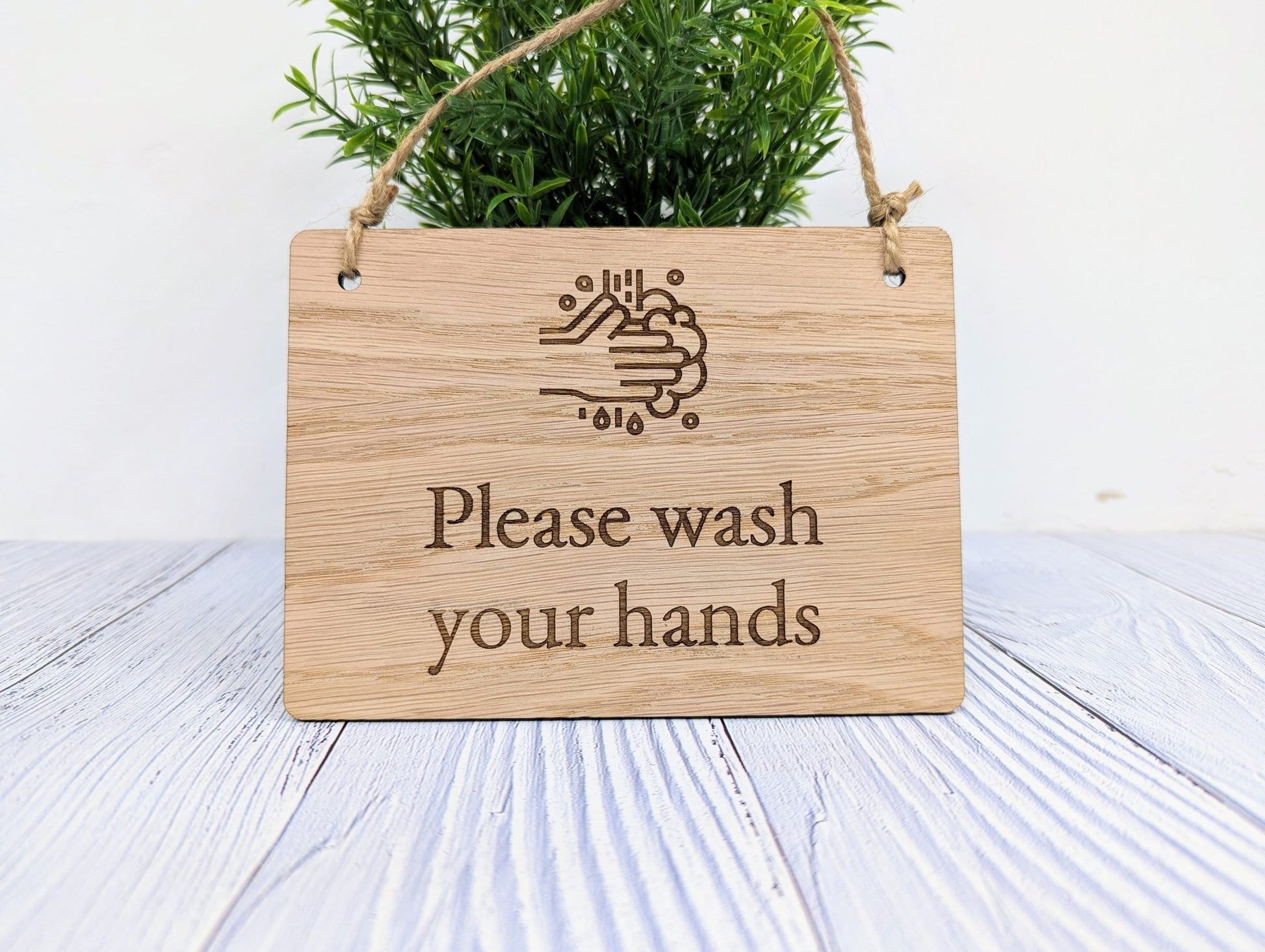 Please Wash Your Hands" Wooden Sign - Oak Veneered MDF - Ideal for Homes, Offices, Restaurants - Hygiene Reminder - Easy to Install - CherryGroveCraft