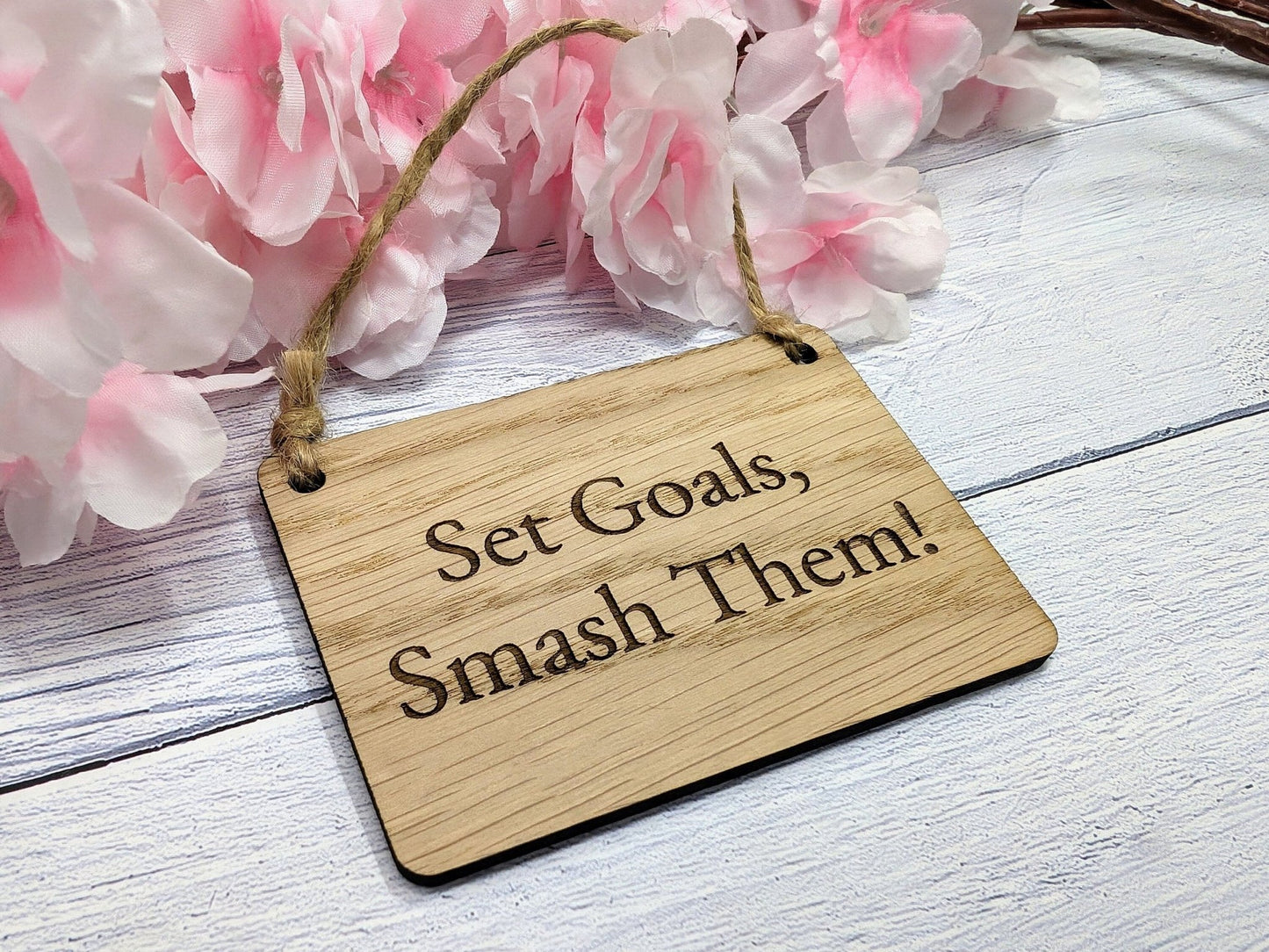 Set Goals, Smash Them - Motivational Oak Sign, Handcrafted in Wales, Eco-Friendly - Choose Your Size - CherryGroveCraft
