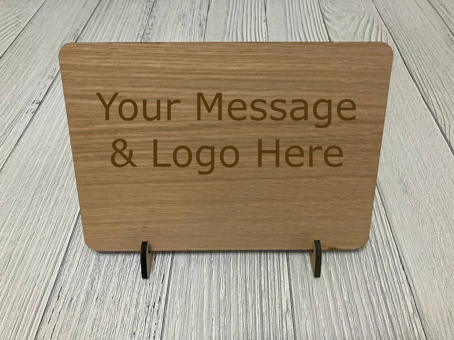 Standard or Custom "Please Queue Here" Wooden Sign | Add Your Logo | Optional Stand | Oak Veneer | Business Decor - CherryGroveCraft
