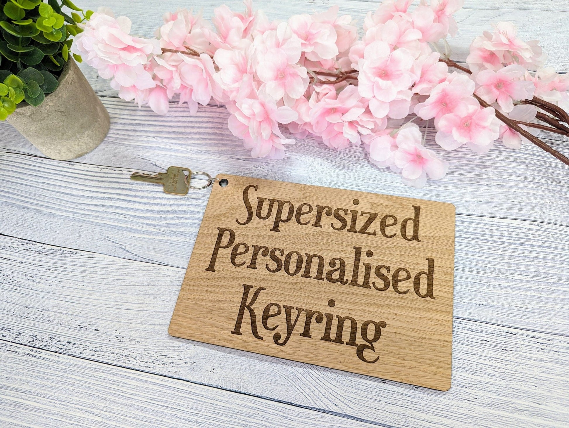 Supersized A4 Wooden Keyring - 297x210mm - Personalise with Any Text - Ideal for Special Occasions or Unique Gifts - CherryGroveCraft