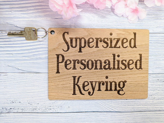 Supersized A4 Wooden Keyring - 297x210mm - Personalise with Any Text - Ideal for Special Occasions or Unique Gifts - CherryGroveCraft