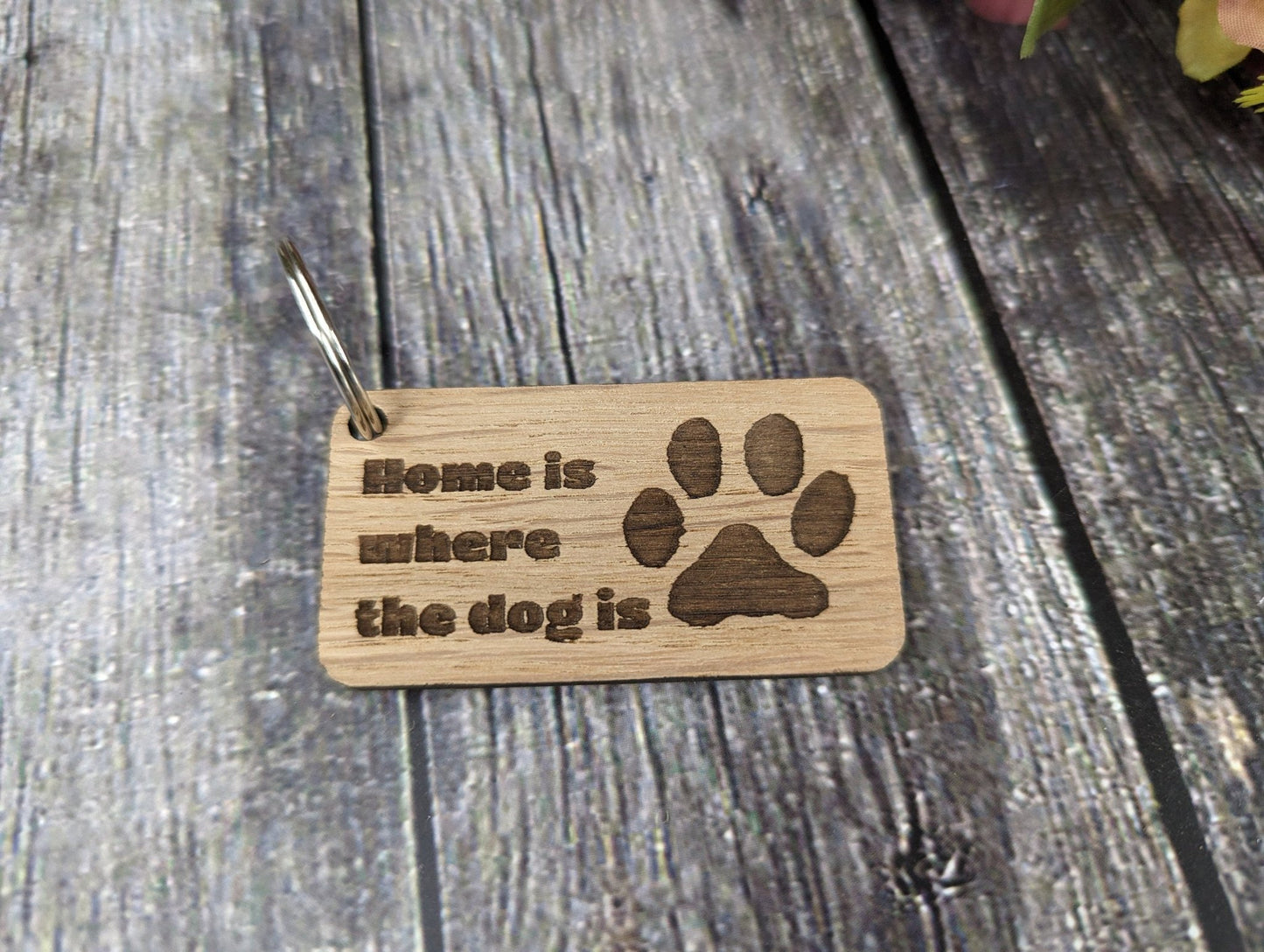 Wooden Dog Keyrings "Home is where the dog is" | Dog Keychain for Dog Lovers | Dog Owner Gift - CherryGroveCraft