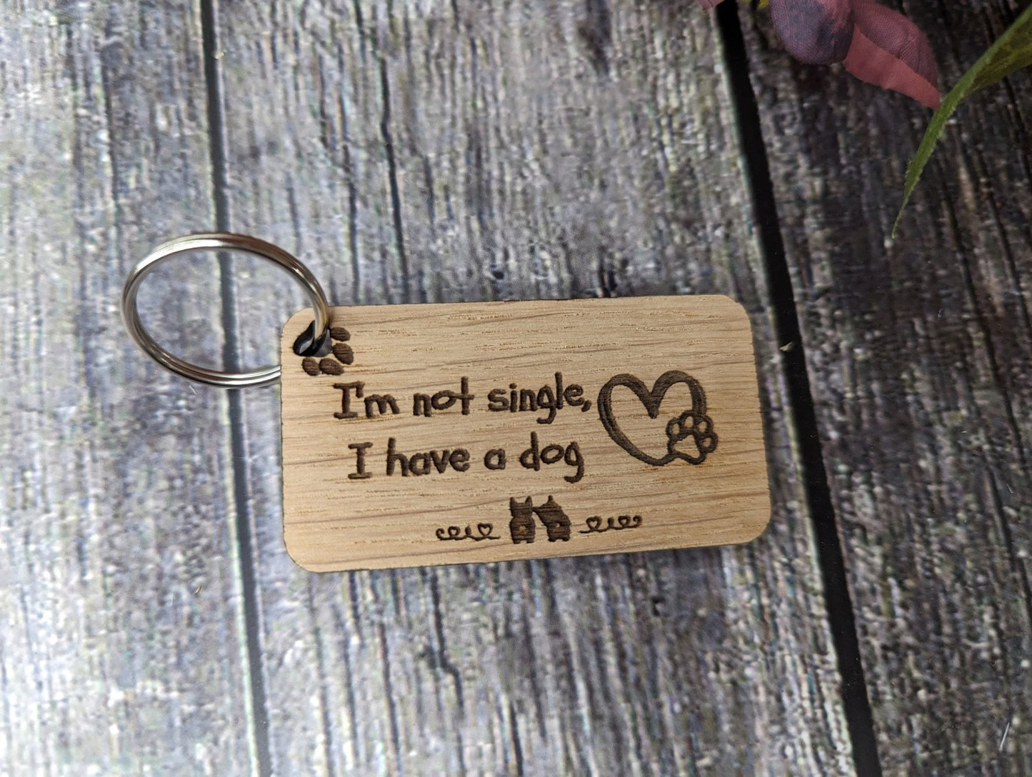 Wooden Dog Keyrings "I'm Not Single, I Have a Dog" | Dog Keychain for Dog Lovers | Dog Owner Gift - CherryGroveCraft