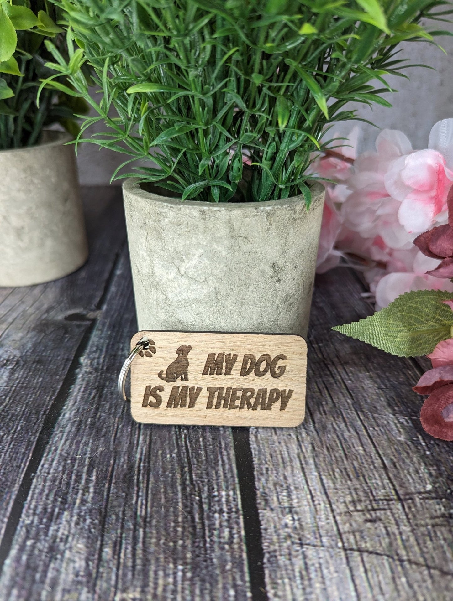 Wooden Dog Keyrings "My Dog is my Therapy" | Dog Keychain for Dog Lovers | Dog Owner Gift - CherryGroveCraft