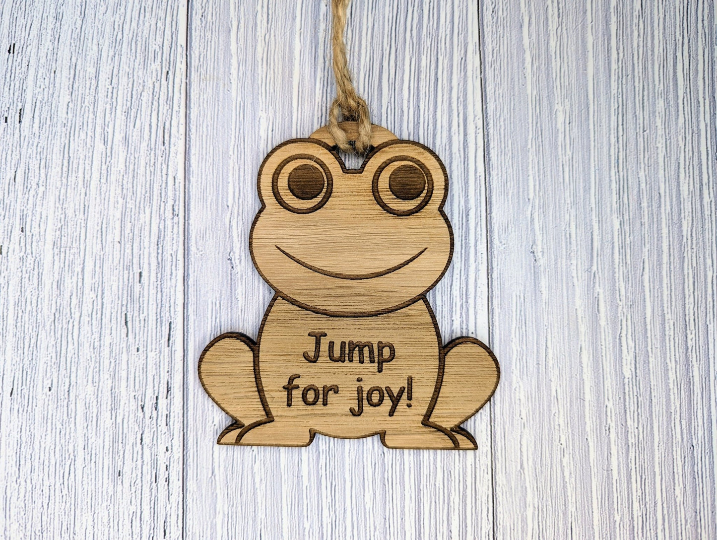 Wooden Frog Bauble | Jump For Joy | Can Be Personalised | Oak Veneered MDF - CherryGroveCraft
