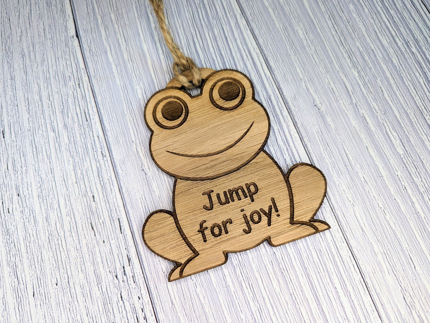 Wooden Frog Bauble | Jump For Joy | Can Be Personalised | Oak Veneered MDF - CherryGroveCraft