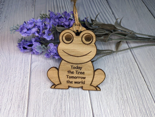 Wooden Frog Bauble | Today The Tree, Tomorrow The World | Can Be Personalised | Oak Veneered MDF - CherryGroveCraft