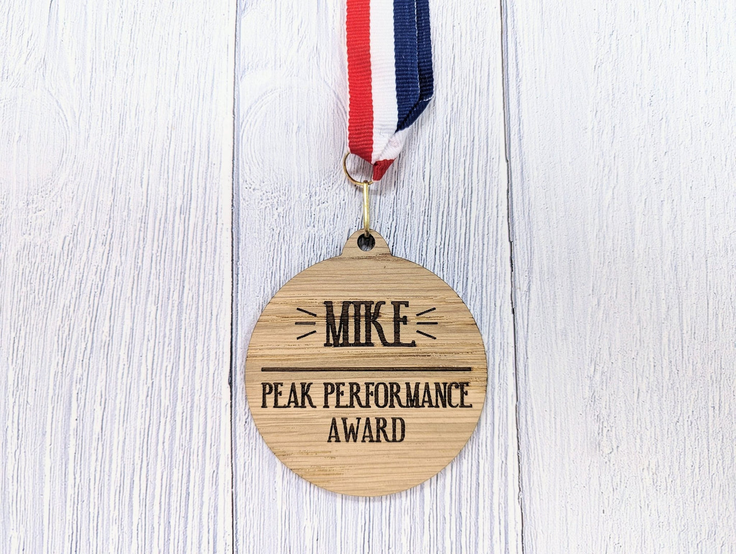 Wooden Medals for Customer Service Excellence: Personalised Recognition for Your Stellar Team with Tri-Coloured Ribbon - CherryGroveCraft
