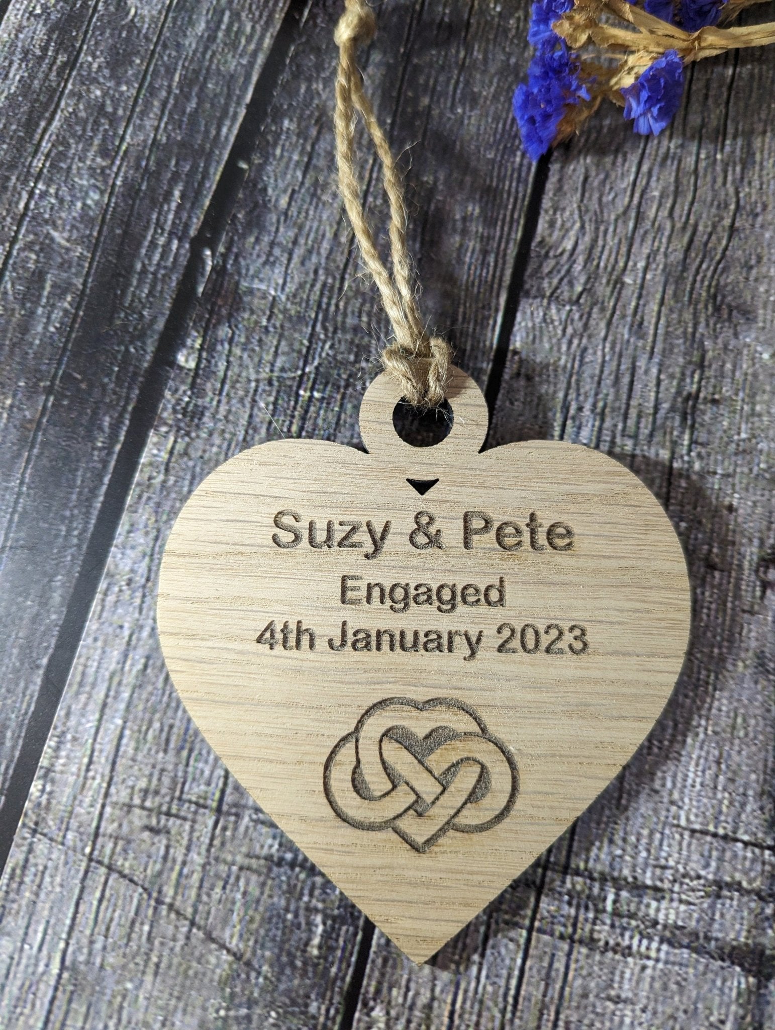 Wooden Personalised Heart Shaped Love Infinity Bauble, Engagement, Anniversary or Wedding Gift, Oak - CherryGroveCraft