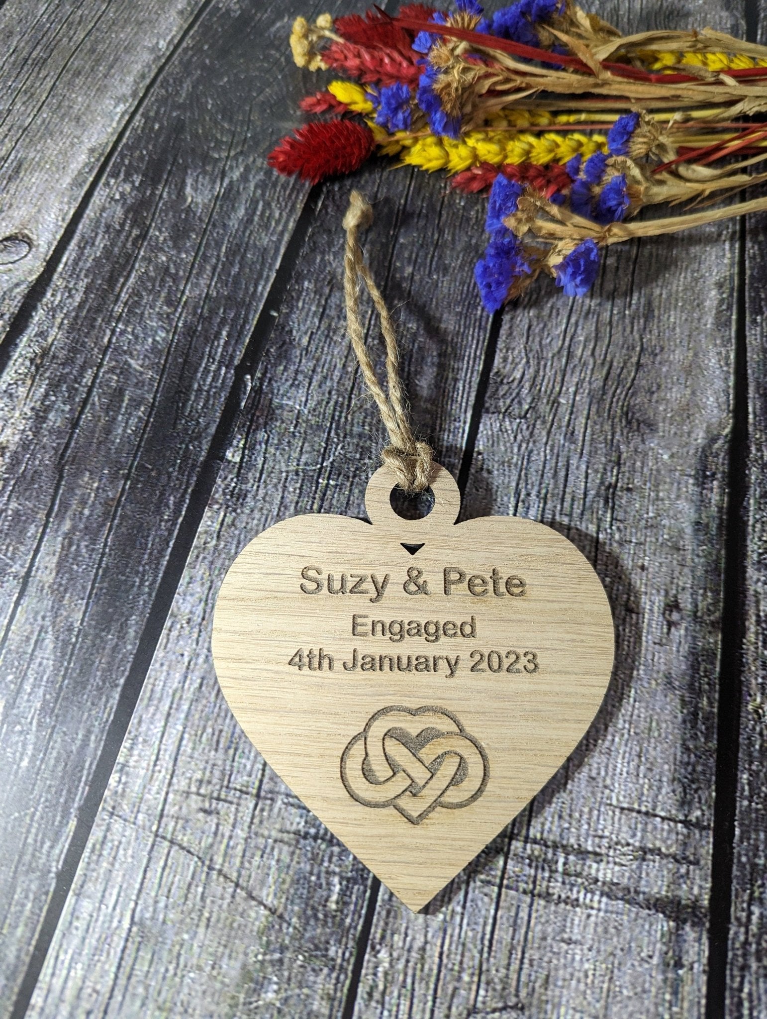 Wooden Personalised Heart Shaped Love Infinity Bauble, Engagement, Anniversary or Wedding Gift, Oak - CherryGroveCraft