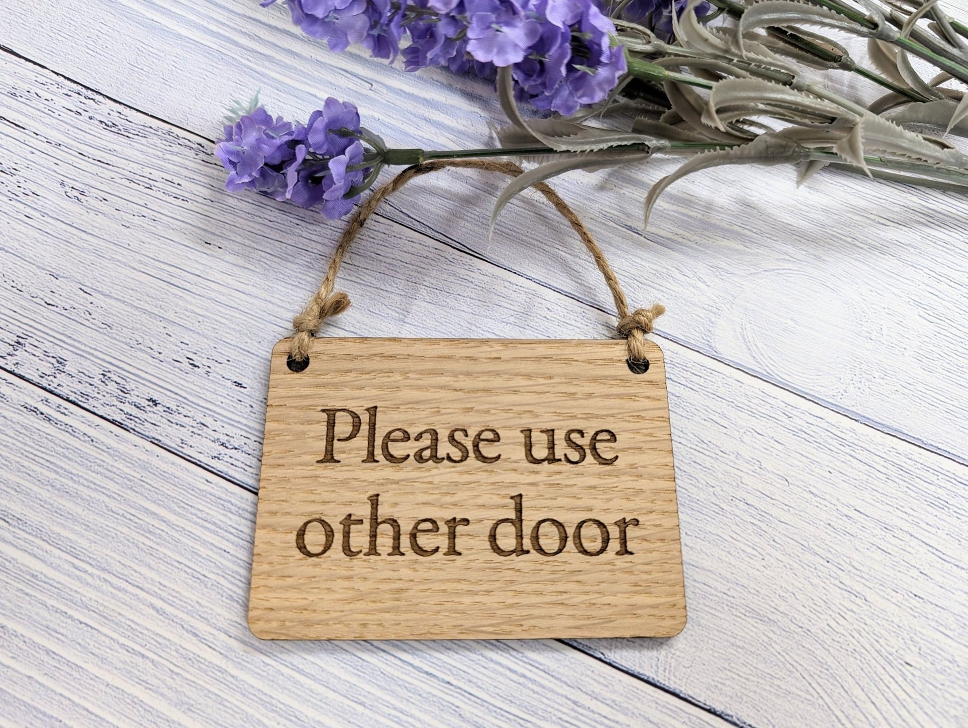 Wooden 'Please Use Other Door' Sign - Optional Personalisation - CherryGroveCraft