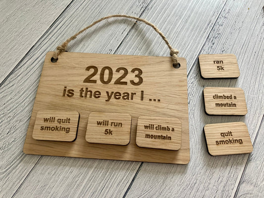 Wooden Resolutions Sign, Personalised Wooden Magnetic Hanging Sign, Achievement Gift, Oak - CherryGroveCraft