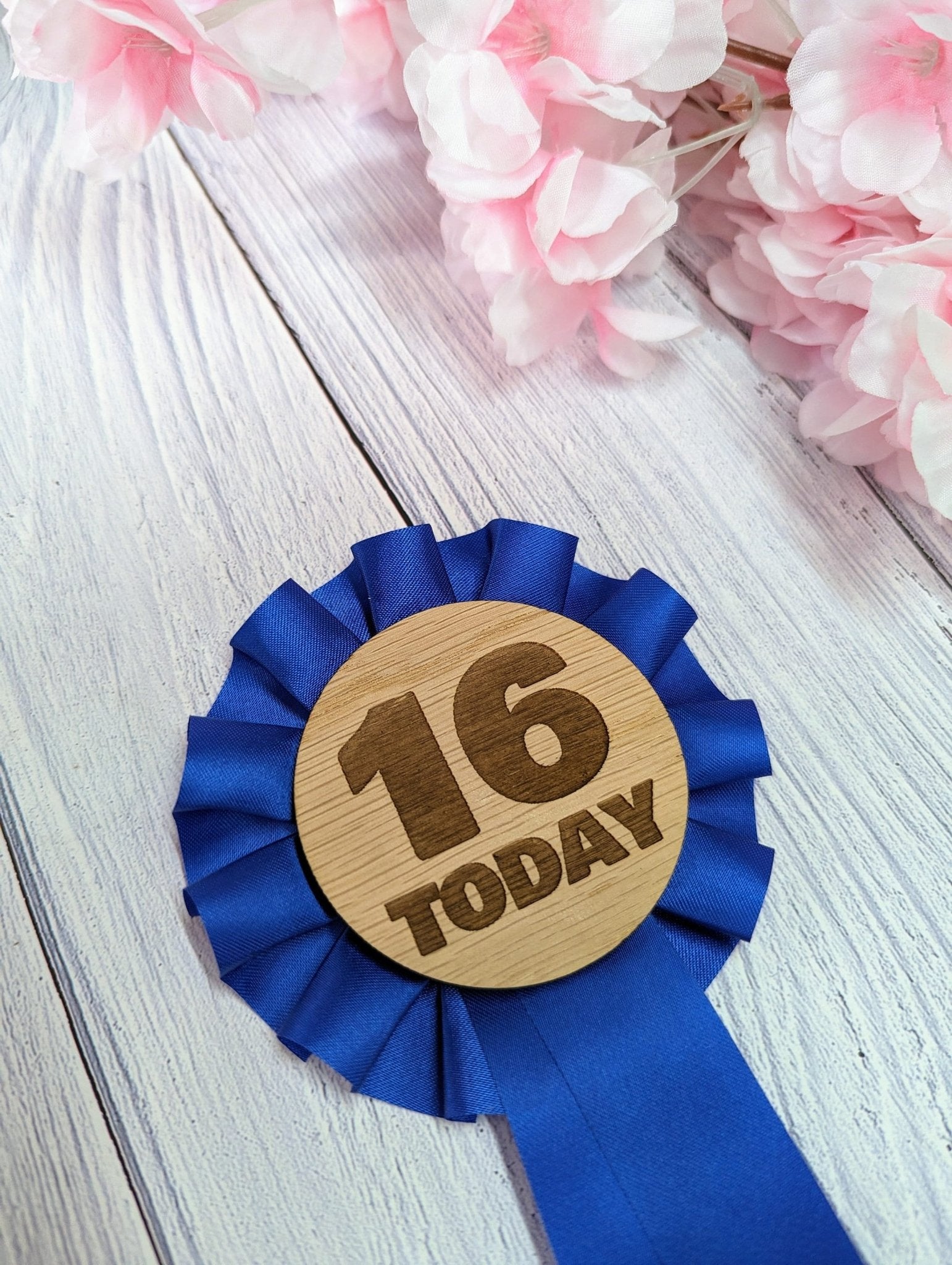 Wooden Rosette for 16th Birthday Celebration - '16 Today' Award Ribbon - Elegant Oak Veneer - Eco-Friendly Packaging - CherryGroveCraft