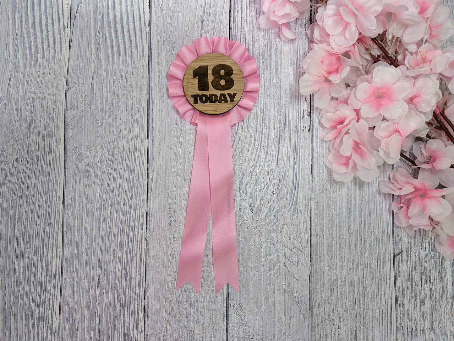 Wooden Rosette for 18th Birthday Celebration - '18 Today' Award Ribbon - Elegant Oak Veneer - Eco-Friendly Packaging - CherryGroveCraft