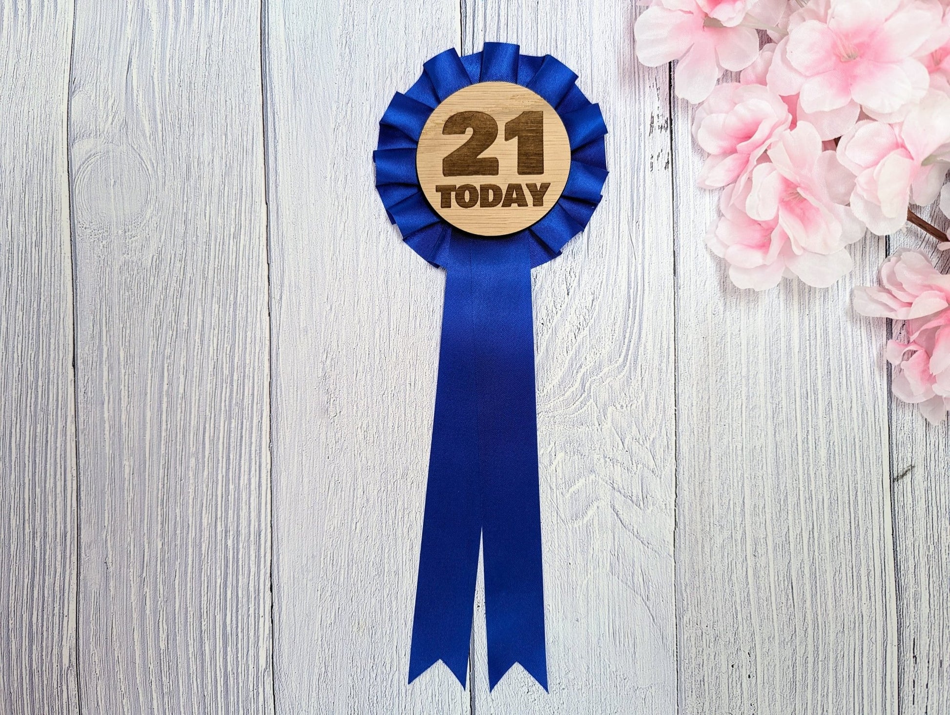 Wooden Rosette for 21st Birthday Celebration - '21 Today' Award Ribbon - Elegant Oak Veneer - Eco-Friendly Packaging - CherryGroveCraft