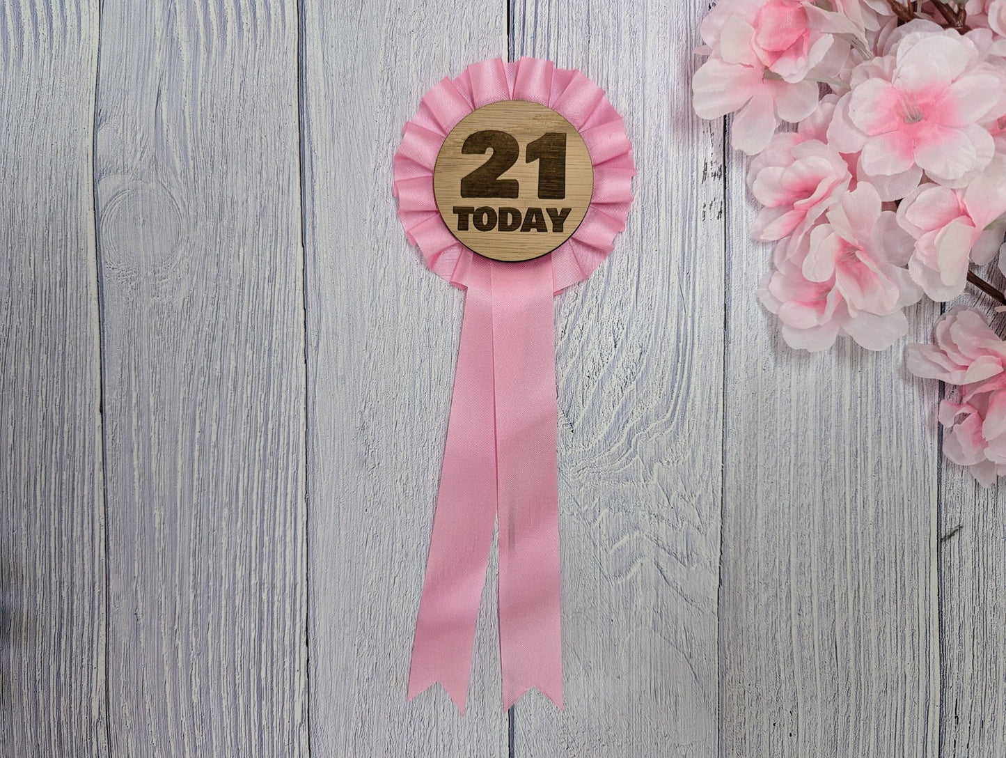 Wooden Rosette for 21st Birthday Celebration - '21 Today' Award Ribbon - Elegant Oak Veneer - Eco-Friendly Packaging - CherryGroveCraft