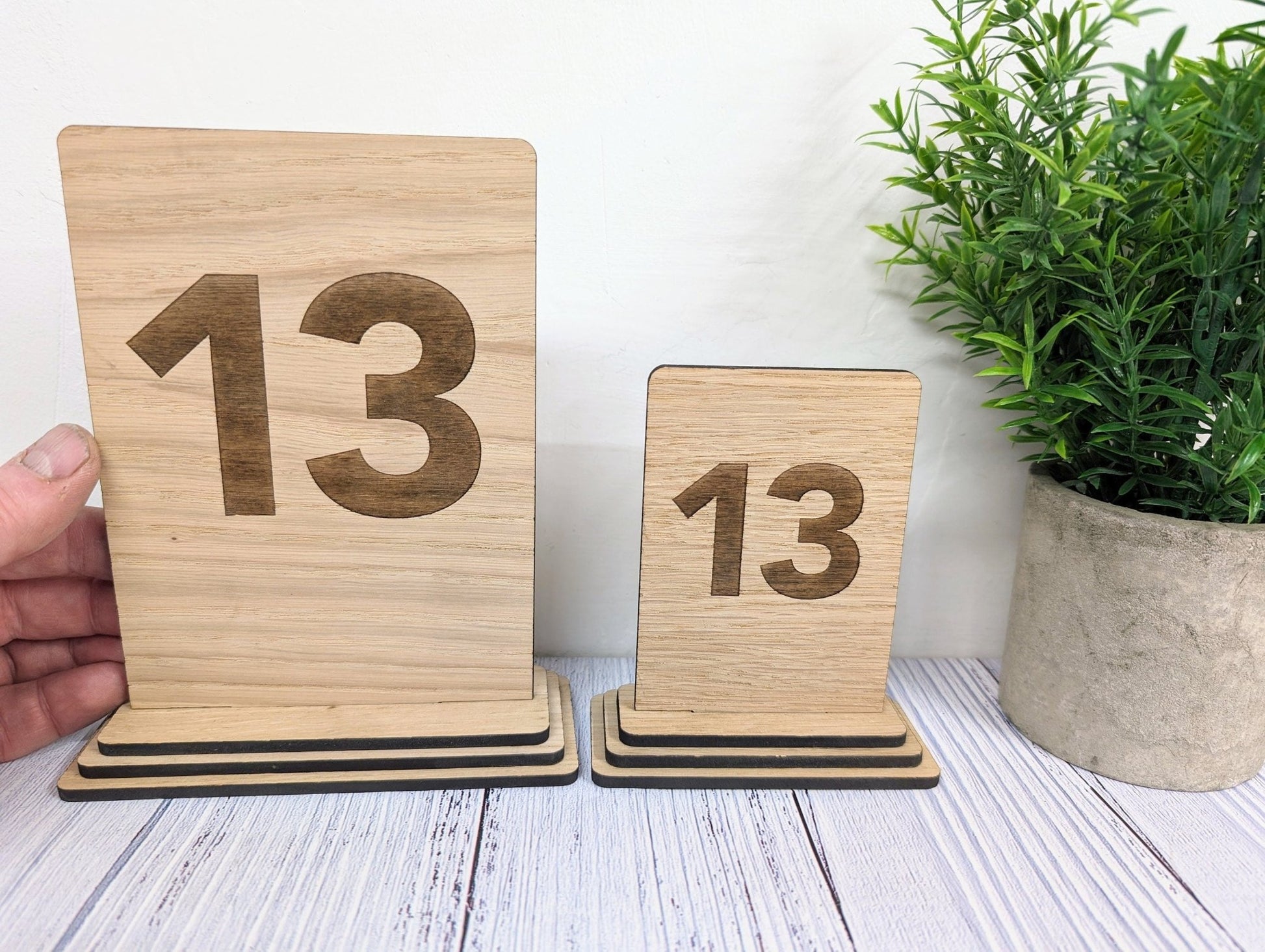 Wooden Table Number Signs, Freestanding, Removable Base, Available Single or Double-Sided, 2 Sizes - CherryGroveCraft