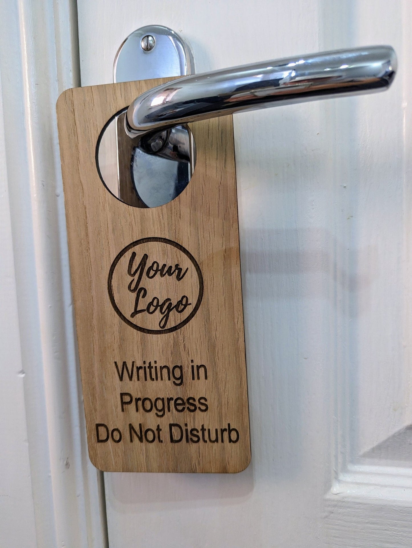 Writing in Progress, Do Not Disturb - Door Hanger, Personalised Sign, Room Sign, Study Room Sign, Oak Plaque, Logo Door Sign - CherryGroveCraft
