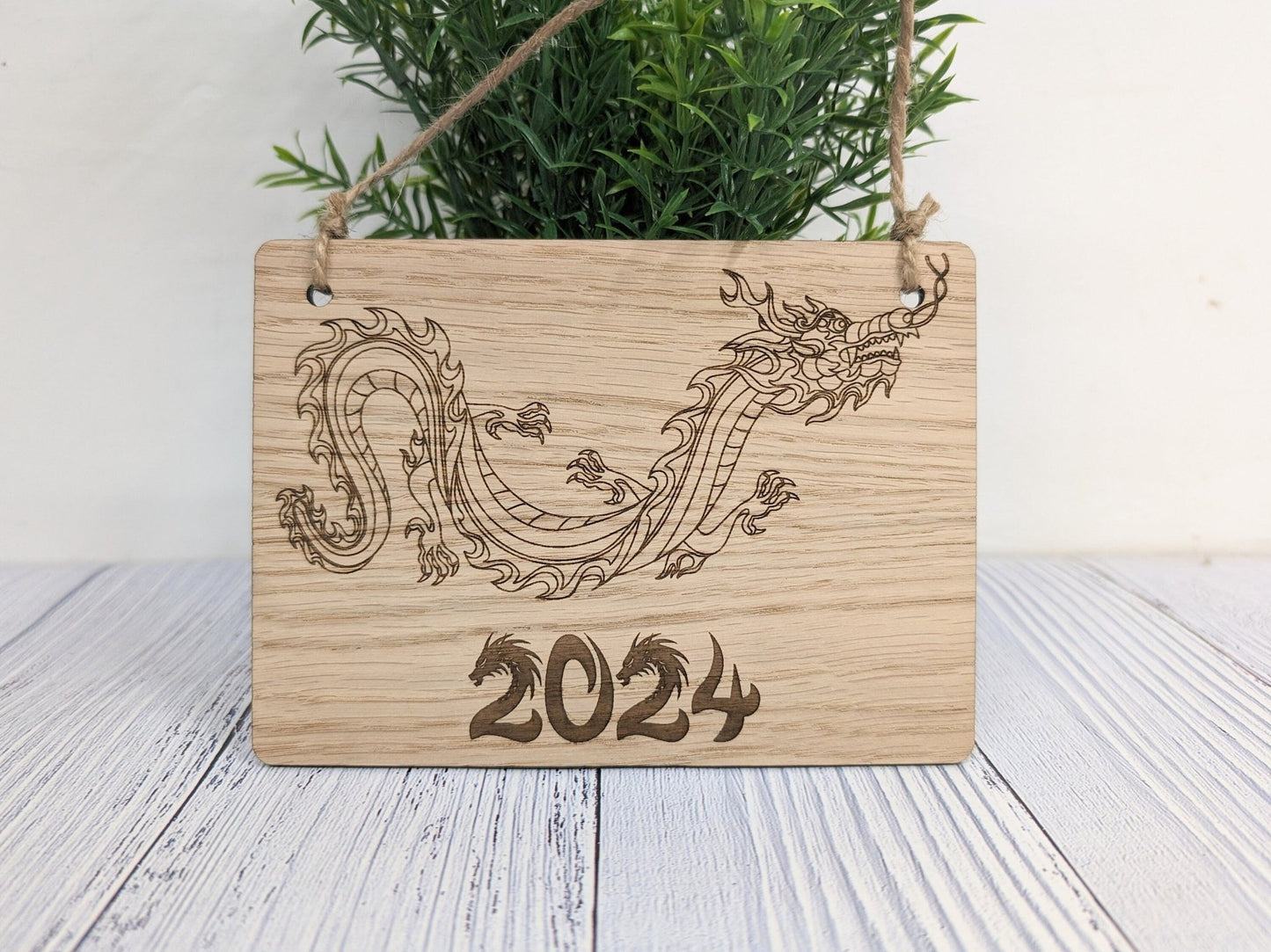 Year of the Dragon 2024 Wooden Sign - Engraved Oak , 4 Sizes | Handmade, Perfect Birthday Gift | Dragon Design, Celebratory Home Decor - CherryGroveCraft
